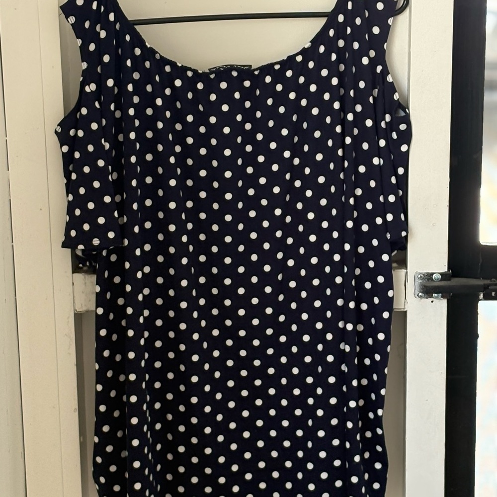 Navy Polka Dot Cold Shoulder Top - Picture 8 of 8